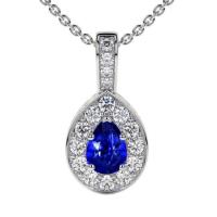 Classic Halo Pear Blue Sapphire Pendant - Buy now!!